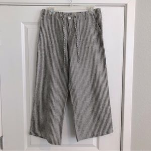 Gray/ White Pinstripe Wide Leg Cropped Summer Pants